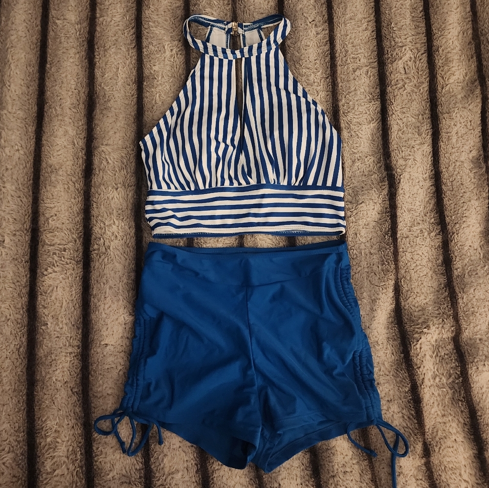 SHEIN Blue Striped Bikini Set